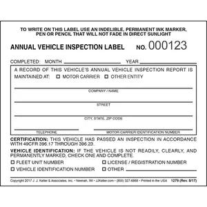 Annual Vehicle Inspection Label - Vinyl w/ Mylar Laminate