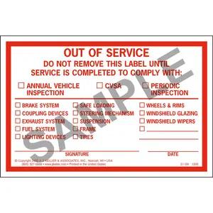Out of Service Windshield Label