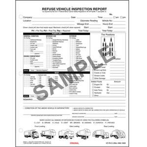 Refuse Truck Driver's Vehicle Inspection Report, Snap-Out Format - Stock