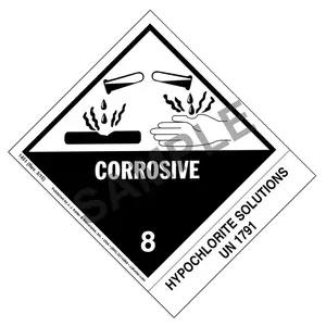 Numbered Panel Proper Shipping Name Labels - Class 8 - Corrosive, UN 1791, Hypochlorite Solution