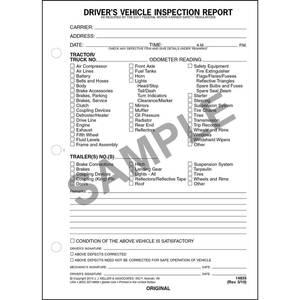 Detailed Driver's Vehicle Inspection Report, Side-Stub Snap-Out Format - Personalized
