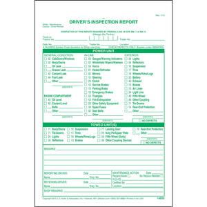 Detailed Driver's Vehicle Inspection Report, Carbonless, Green Ink, Snap-Out Format - Personalized
