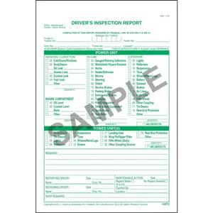 Detailed Driver's Vehicle Inspection Report, w/Carbon, Green Ink, Snap-Out Format - Personalized