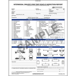 Intermodal Driver's Vehicle Inspection Report with Illustrations - Pre-Trip