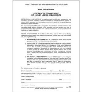Driver's Certification of Compliance, 2-Ply