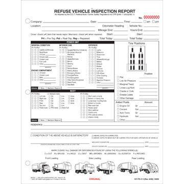 Refuse Truck Driver's Vehicle Inspection Report, Snap-Out Format - Personalized