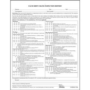 Each Shift Crane Inspection Report Form - Personalized