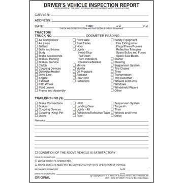 Detailed Driver's Vehicle Inspection Report, 3-Ply, Carbonless - Stock