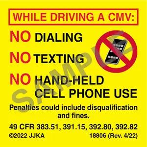 No Dialing/Texting/Hand-Held Cell Phones Label