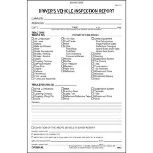 Detailed Driver's Vehicle Inspection Report, 3-Ply, Carbonless - Personalized