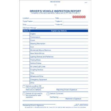 Simplified Driver's Vehicle Inspection Report - Vertical Format, 3-Ply, Carbonless, Book Format - Personalized