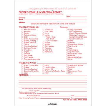 Detailed Driver's Vehicle Inspection Report, w/Carbon, Red Ink, Snap-Out Format - Stock