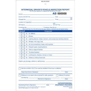 Intermodal Driver's Chassis Inspection Report - Pre-Trip, Book Format - Personalized