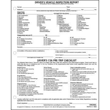 Detailed Driver's Vehicle Inspection Report w/CSA Checklist, Snap-Out Format - Personalized