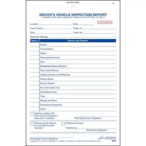 Simplified Driver's Vehicle Inspection Report - Vertical Format, 3-Ply, Carbonless, Book Format - Stock