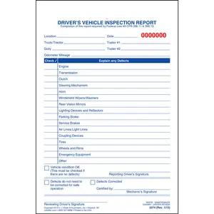 Simplified Driver's Vehicle Inspection Report - Vertical Format, 3-Ply, w/Carbon, Snap-Out Format - Stock