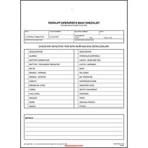Forklift Operator Daily Checklist - Snap-Out Format, Carbonless