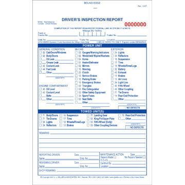 Detailed Driver's Vehicle Inspection Report, 3-Ply, Carbonless, w/Blue Ink - Personalized