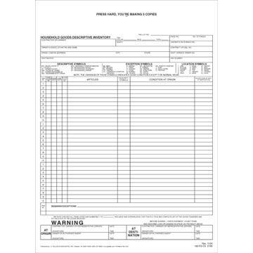 Household Goods Descriptive Inventory Form - Short Form