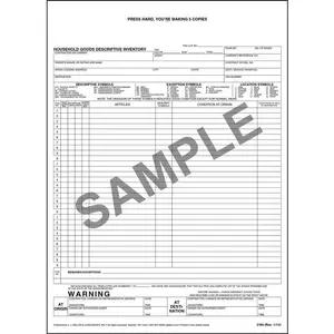Household Goods Descriptive Inventory Form - Short Form