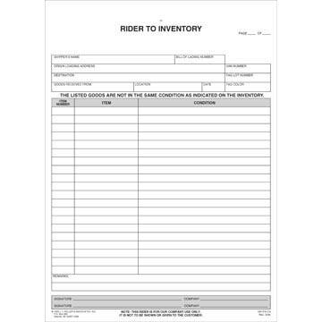 Household Goods Form - Rider to Inventory