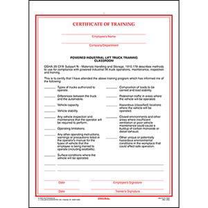 Powered Industrial Lift Truck Training Certificate - Classroom
