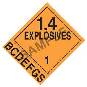 Division 1.4B-1.4S Explosives Placard - Worded