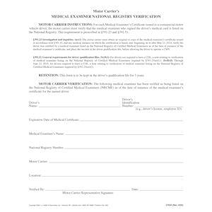 Medical Examiner's National Registry Verification - Padded Format