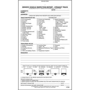 Detailed Driver's Vehicle Inspection Report - Straight Truck, Book Format - Stock