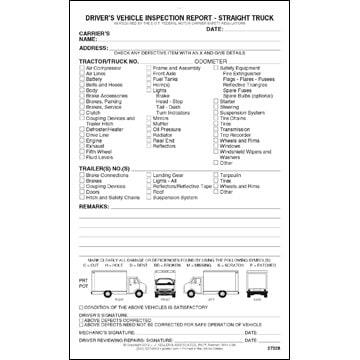 Detailed Driver's Vehicle Inspection Report - Straight Truck, Book Format - Personalized