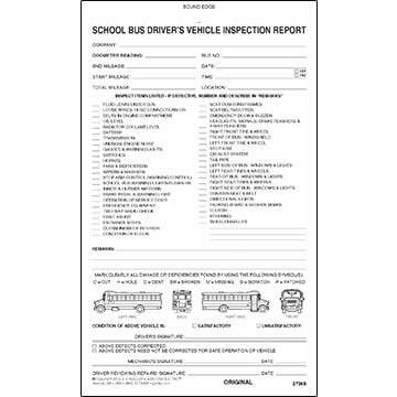 Detailed Driver's Vehicle Inspection Report - School Bus, Book Format - Stock