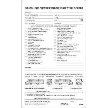 Detailed Driver's Vehicle Inspection Report - School Bus, Snap-Out Format - Stock