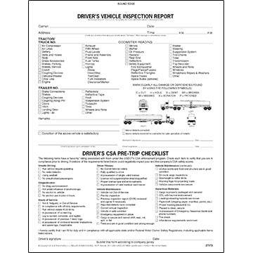 Detailed Driver's Vehicle Inspection Report w/CSA Checklist - Tanker, Book Format - Stock