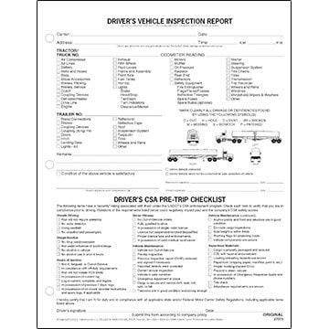 Detailed Driver's Vehicle Inspection Report w/CSA Checklist - Tanker, Snap-Out Format - Stock