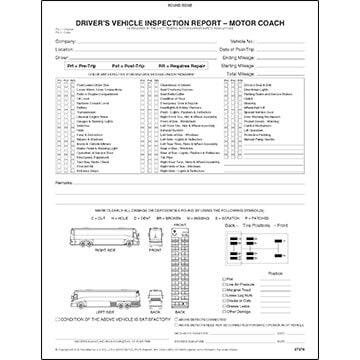 Detailed Driver's Vehicle Inspection Report - Motor Coach, Book Format - Stock