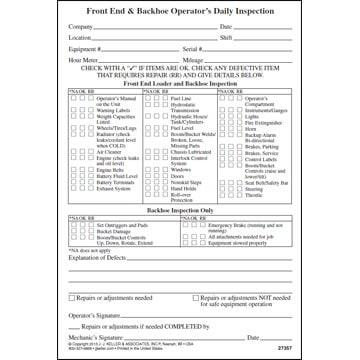 Front End Loader & Backhoe Inspection Report - Personalized