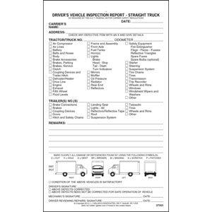 Detailed Driver's Vehicle Inspection Report - Straight Truck, Snap-Out Format - Personalized