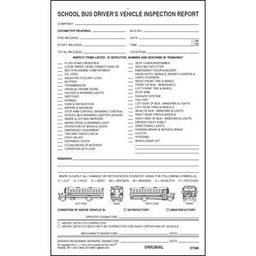 Detailed Driver's Vehicle Inspection Report - School Bus, Snap-Out Format - Personalized