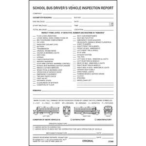 Detailed Driver's Vehicle Inspection Report - School Bus, Snap-Out Format - Personalized