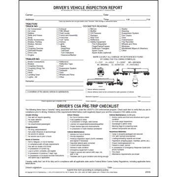 Detailed Driver's Vehicle Inspection Report w/CSA Checklist - Tanker, Snap-Out Format - Personalized
