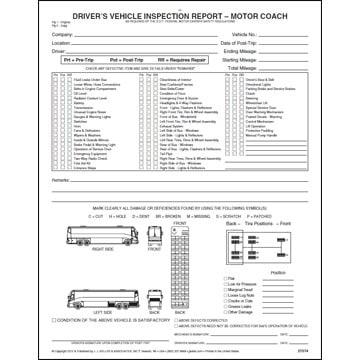 Detailed Driver's Vehicle Inspection Report - Motor Coach, Book Format - Personalized
