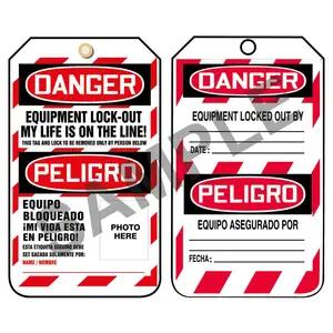 Bilingual Lockout/Tagout Tag - Danger Equipment Lock Out My Life Is On the Line