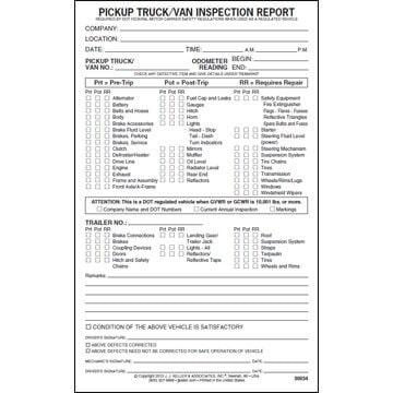 Pickup Truck/Van Inspection Report, 2-Ply, Carbonless - Personalized