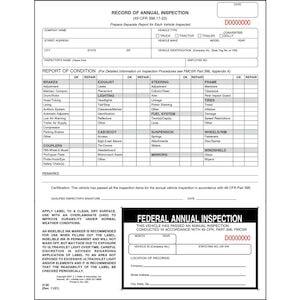Record of Annual Inspection w/Inspection Decal - Stock