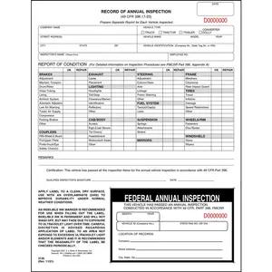 Record of Annual Inspection w/Inspection Decal - Stock