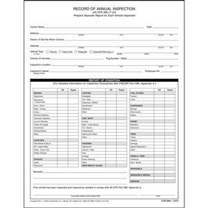 Record of Annual Inspection - Stock