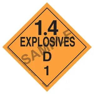 Division 1.4D Explosives Placard - Worded