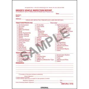 Detailed Driver's Vehicle Inspection Report, Carbonless, Red Ink, Snap-Out Format - Stock
