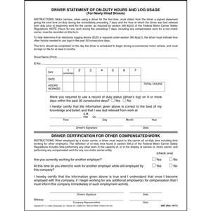 Driver's Statement of On-Duty Hours - New Hire - Padded Format