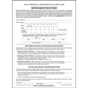 Driver's Statement of On-Duty Hours - Intermittent, Casual or Occasional Driver - 2-Ply NCR